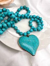 Load image into Gallery viewer, Long natural turquoise big heart pendant necklace
