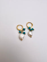 Load image into Gallery viewer, Freshwater pearl and turquoise small hoop earrings
