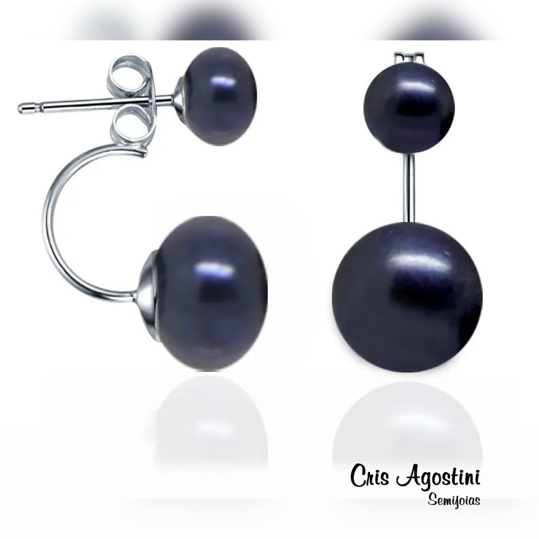 Double black freshwater 925 silver earrings