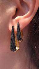 Load image into Gallery viewer, Medium studded elongated oval hoop earrings
