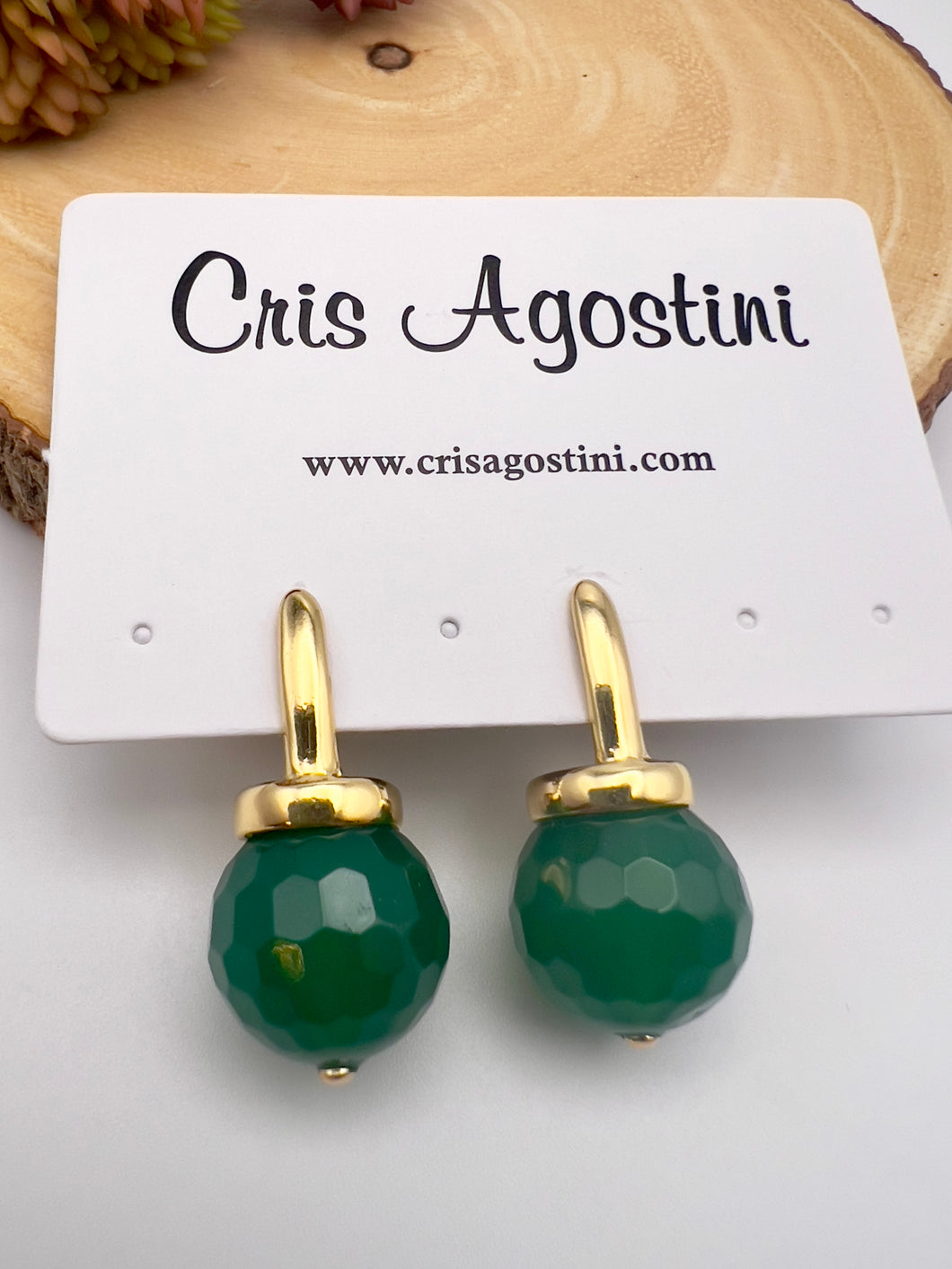 Round natural stone emerald jade earrings