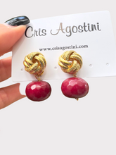 Load image into Gallery viewer, Rubellite jade braided base earrings
