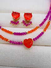 Load image into Gallery viewer, Coral heart necklace set with pink crystal
