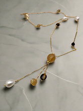 Load image into Gallery viewer, Rutilated quartz pearl and eye of tiger long necklace
