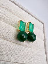 Load image into Gallery viewer, Tourmaline base crystal and emerald jade earrings
