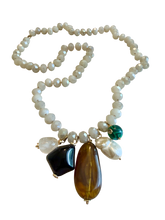 Load image into Gallery viewer, Four different gemstones light beige crystal necklace
