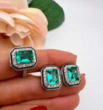 Load image into Gallery viewer, Tourmaline set with  enameled detail
