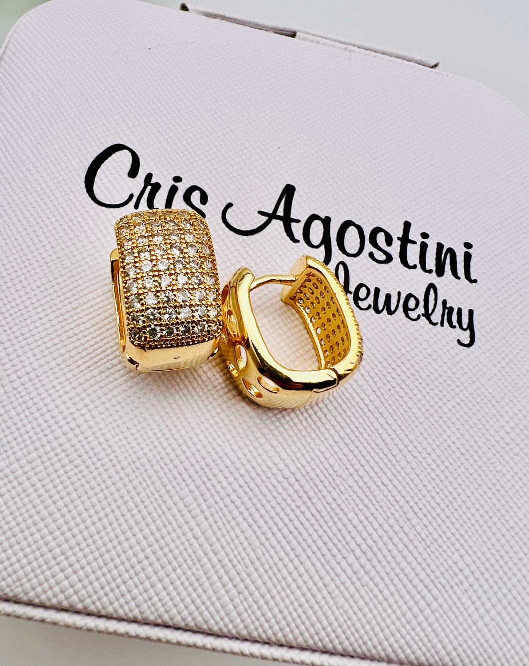 Thick cz studded square elegant earrings