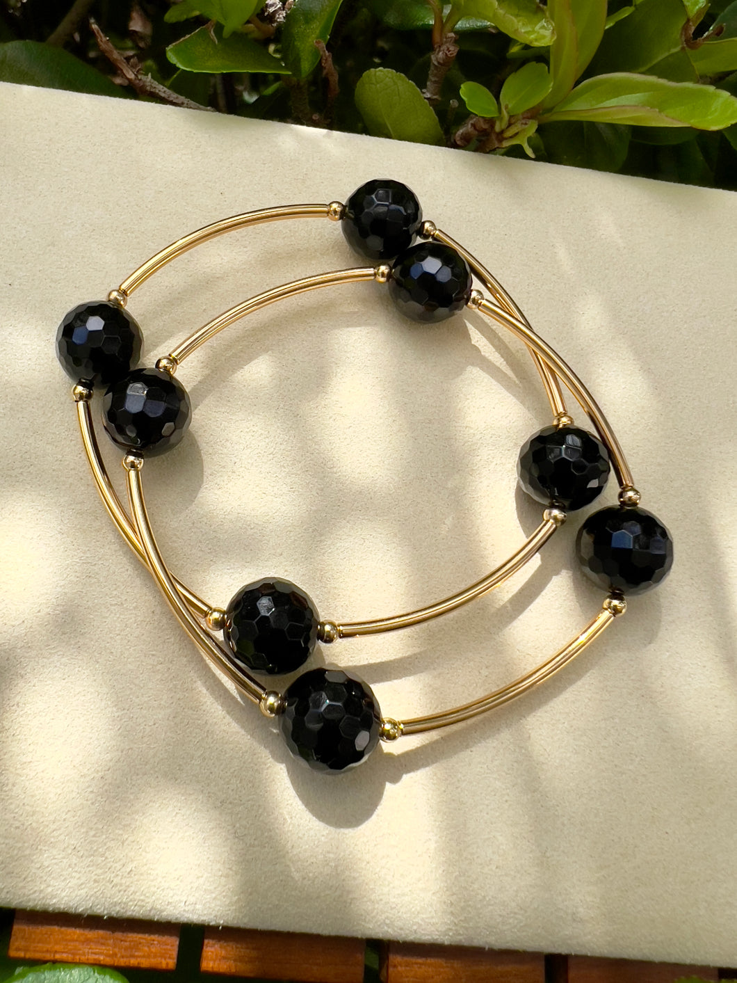 Black agate natural gemstone 4 balls bracelet