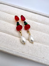 Load image into Gallery viewer, Crystal drop emerald jade rubellite and shell earrings
