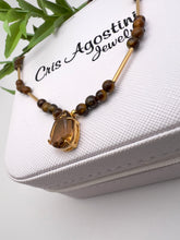 Load image into Gallery viewer, Tiger eye necklace with crystal drop
