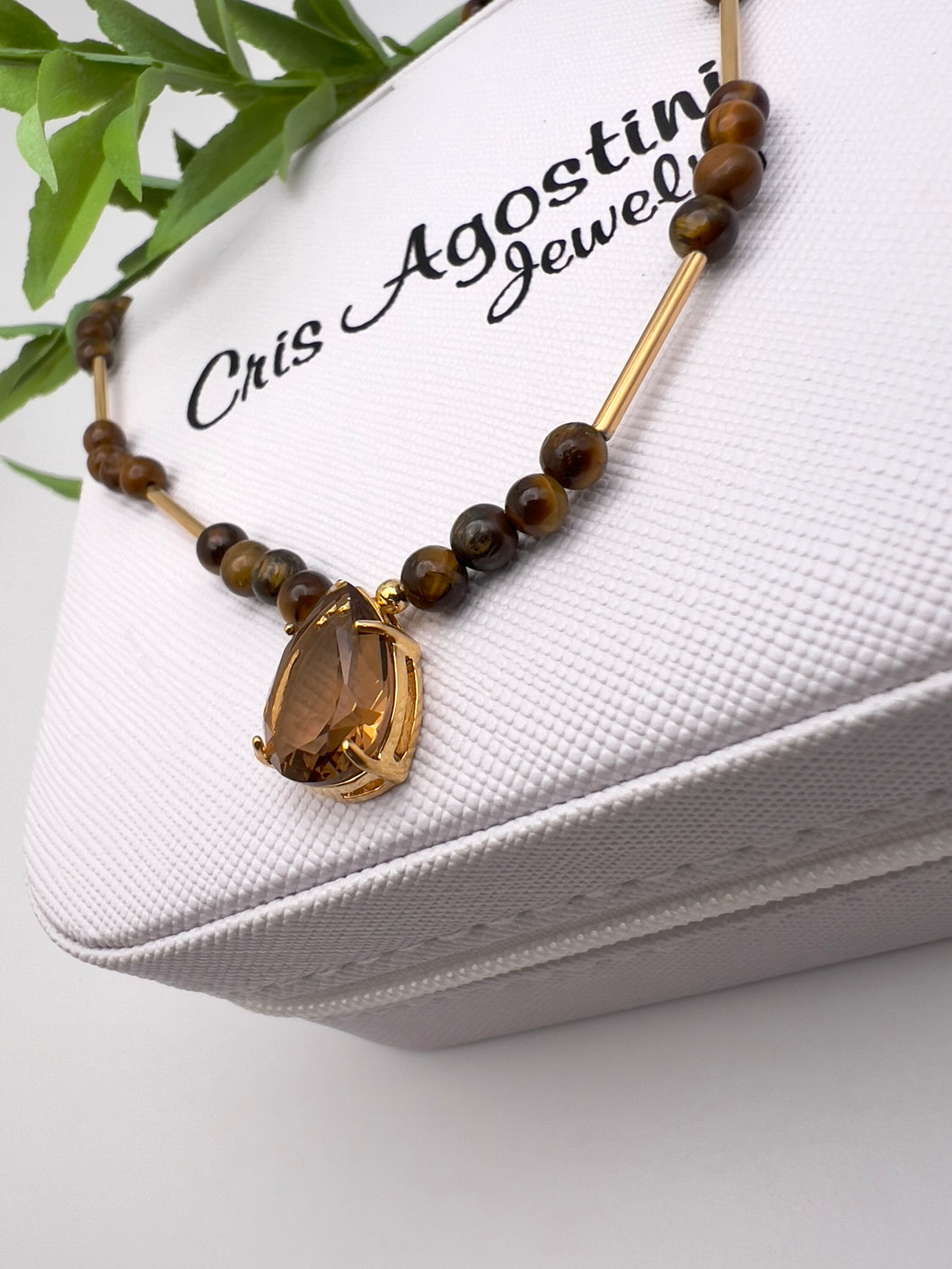 Tiger eye necklace with crystal drop