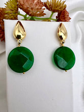 Load image into Gallery viewer, Round emerald jade cz detail earrings
