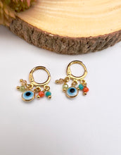 Load image into Gallery viewer, Small colorful crystal greek eye hoop earrings
