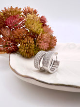 Load image into Gallery viewer, Round three row pave hoop earrings
