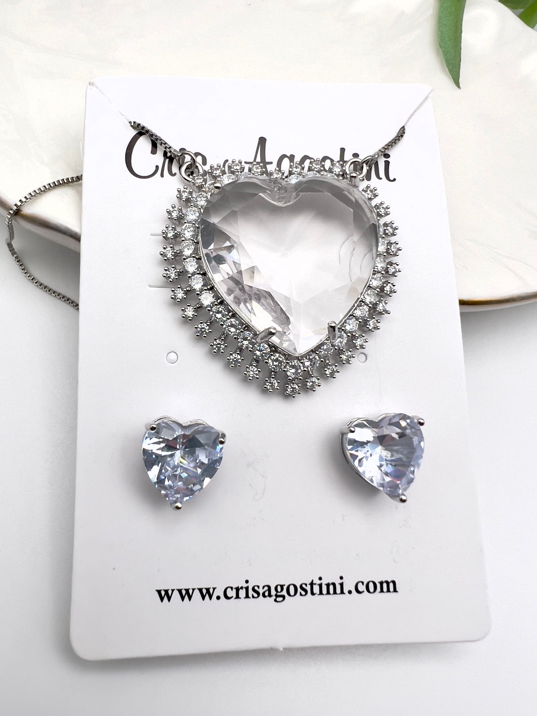 Big crystal heart jewelry set