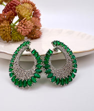 Load image into Gallery viewer, Curved diamond cz emerald baguette around earrings
