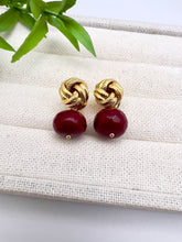 Load image into Gallery viewer, Rubellite jade braided base earrings
