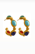 Load image into Gallery viewer, Four natural gemstones push back hoop earrings
