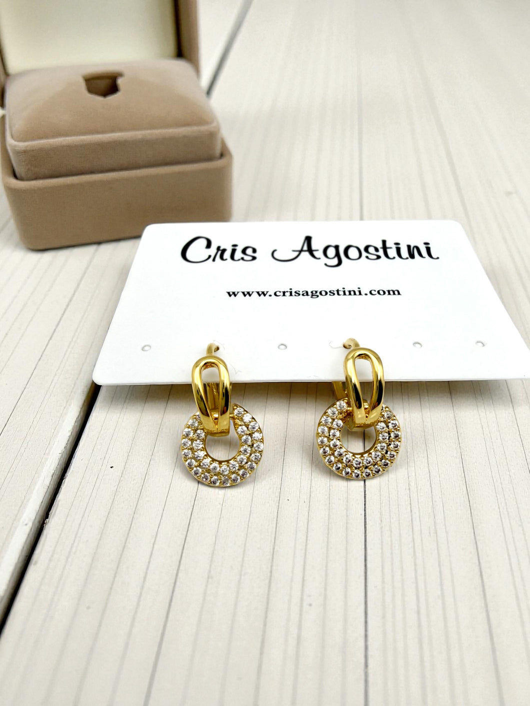 Small hoop round studded cz pendant earrings