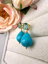 Load image into Gallery viewer, Light blue zirconia and drop turquoise earrings
