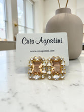 Load image into Gallery viewer, Party square peach and crystal earrings
