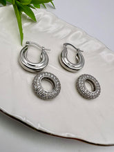 Load image into Gallery viewer, Hoop detail with studded ring pendant earrings
