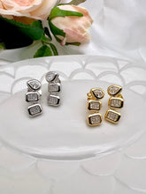 Load image into Gallery viewer, Square drop curved and studded earrings
