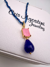 Load image into Gallery viewer, Sodalite jade necklace pendant pink zirconia drop jade sapphire
