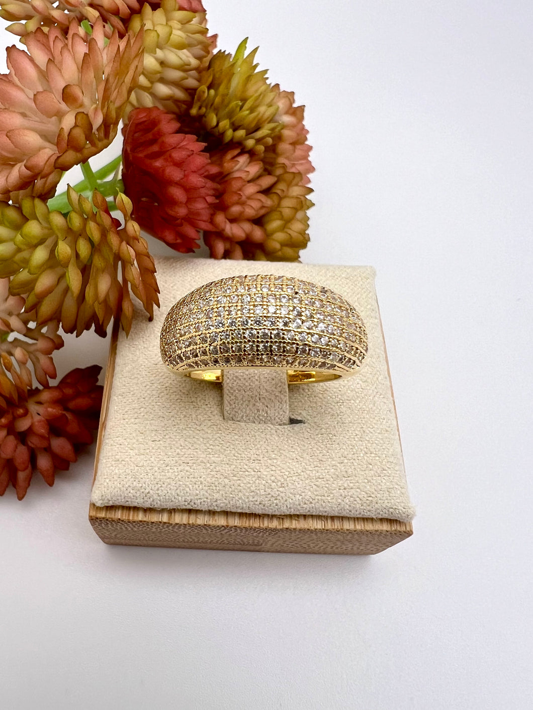 Wide domed and studded wedding ring