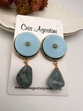 Load image into Gallery viewer, Round resin and natural gemstone pendant earrings
