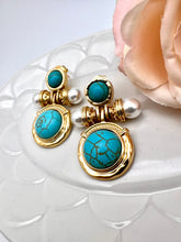 Load image into Gallery viewer, Round turquoise and pearl earrings
