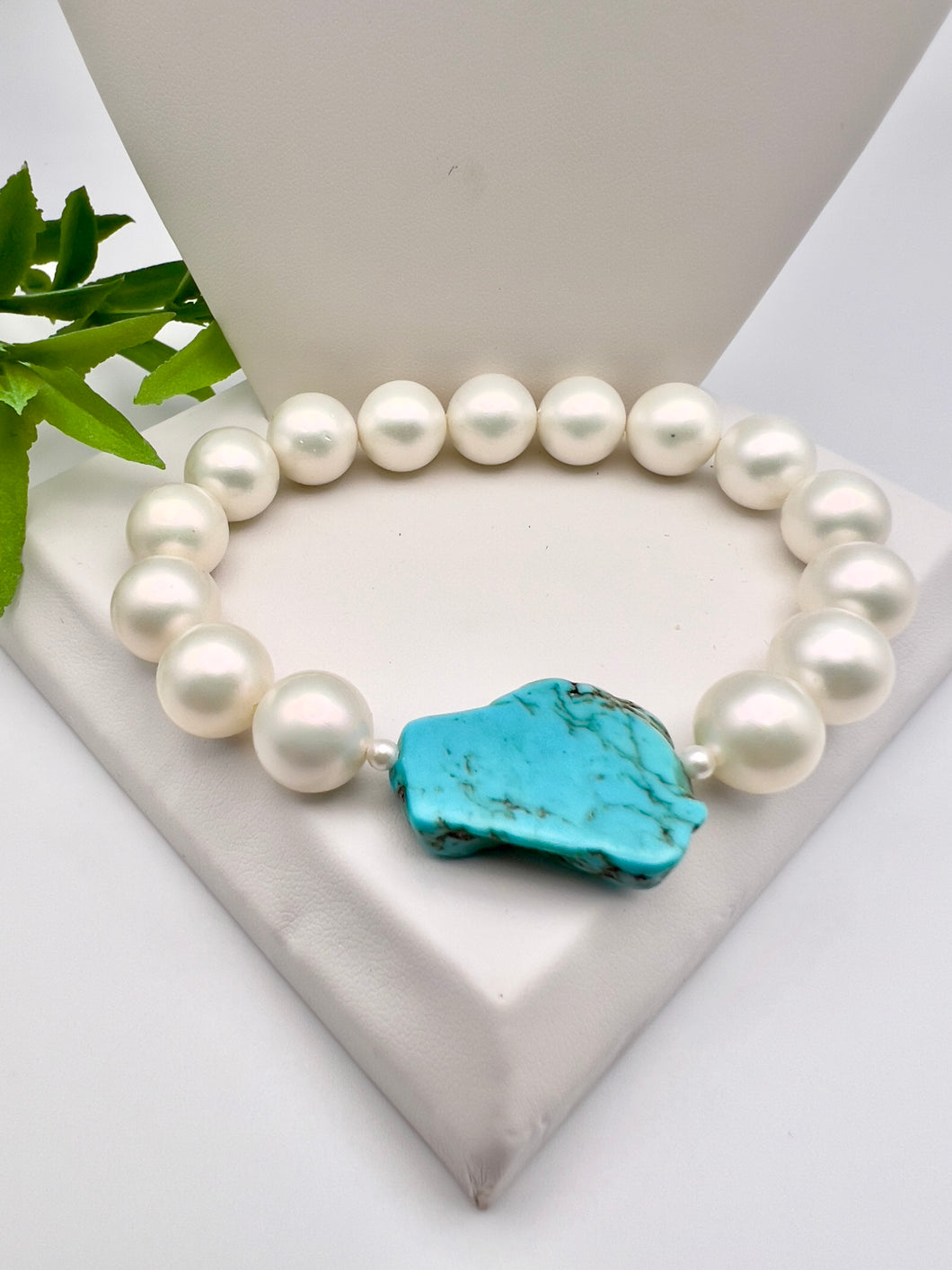 Organic turquoise gemstone pearl shell bracelet