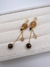 Load image into Gallery viewer, Long Rutilated quartz and eye of tiger earrings
