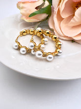 Load image into Gallery viewer, Shell pearl hoop with cz detail earrings
