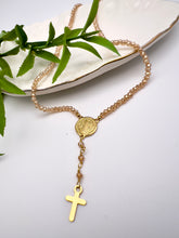Load image into Gallery viewer, Dulce de leche crystal saint Bento rosary necklace
