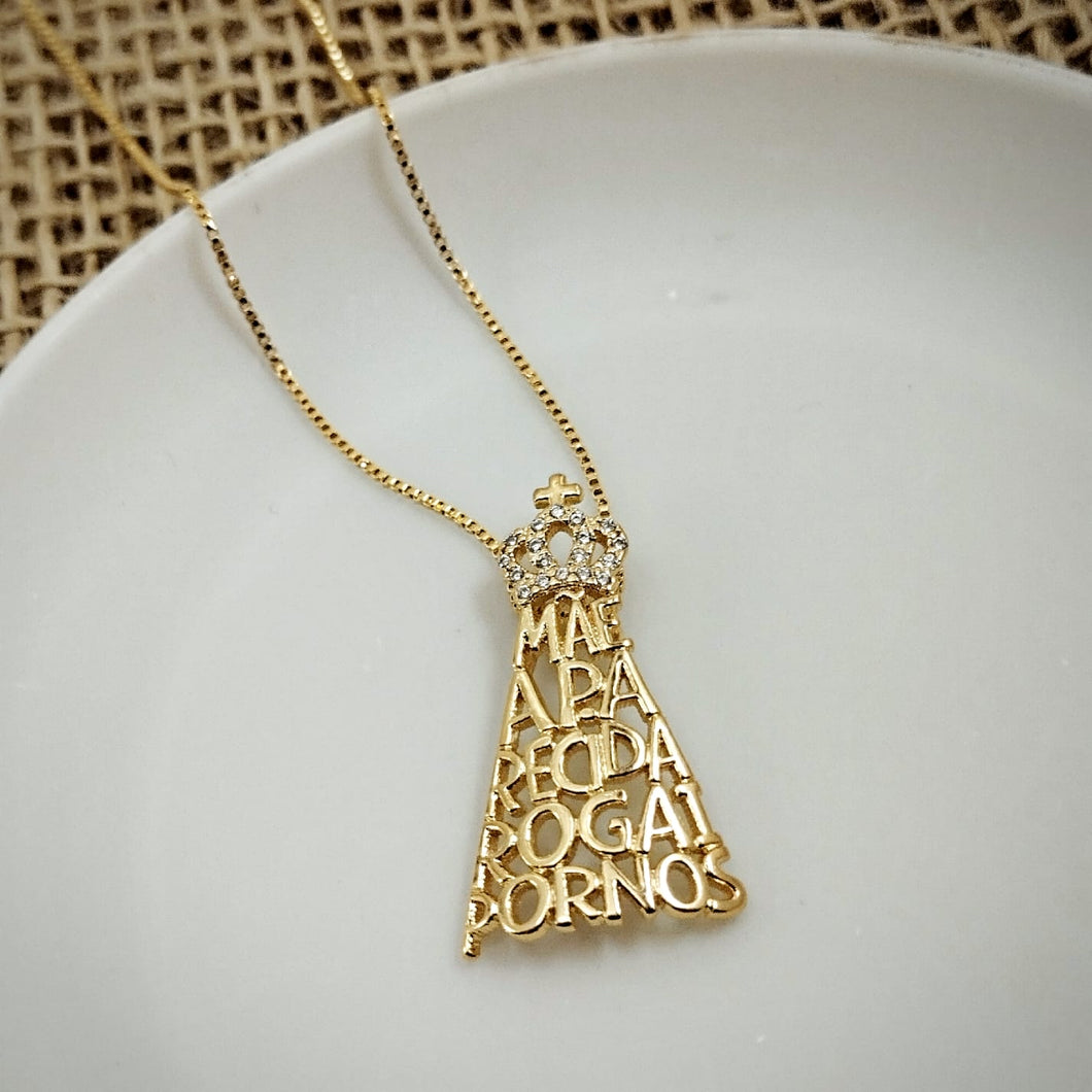 Our Lady pray for us written in Portuguese necklace