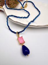 Load image into Gallery viewer, Sodalite jade necklace pendant pink zirconia drop jade sapphire
