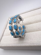 Load image into Gallery viewer, Turquoise and pave cz hoop earrings
