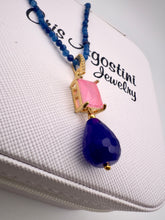 Load image into Gallery viewer, Sodalite jade necklace pendant pink zirconia drop jade sapphire
