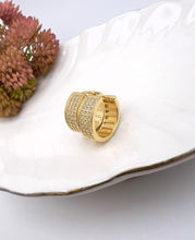 Load image into Gallery viewer, Round three row pave hoop earrings
