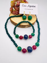 Load image into Gallery viewer, Emerald crystal bracelet natural stone emerald jade rubellite jade and sapphire jade
