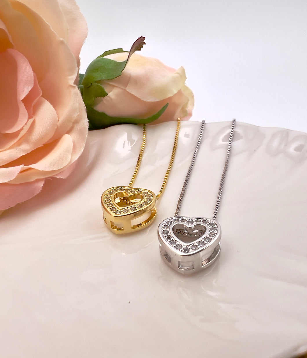 High quality heart box cz necklace