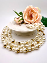 Load image into Gallery viewer, Pearl with gold details 3 layers necklace
