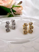 Load image into Gallery viewer, Square drop curved and studded earrings
