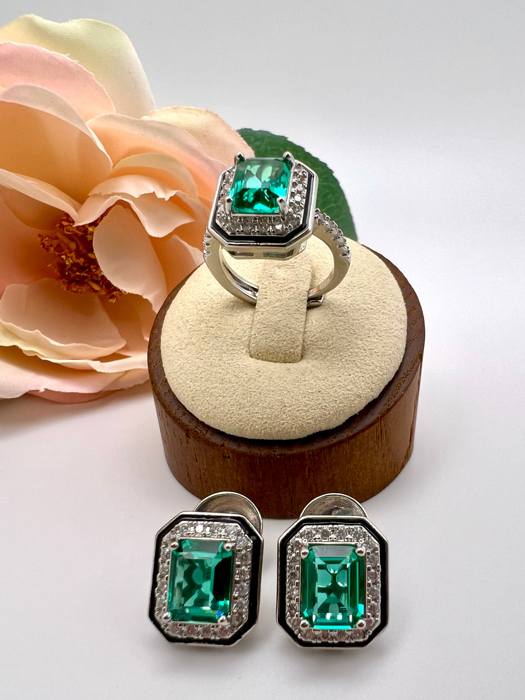 Tourmaline set with  enameled detail