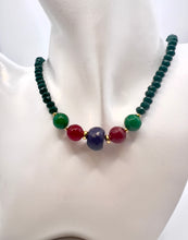 Load image into Gallery viewer, Emerald crystal necklace natural stone emerald jade rubellite jade and sapphire jade
