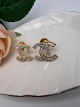 Load image into Gallery viewer, Luxury inspired CC baguette cz earrings
