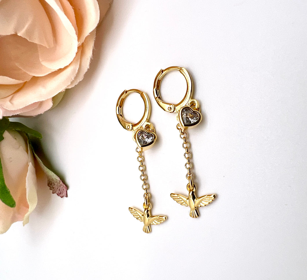 Small hoop cz heart holy spirit earrings
