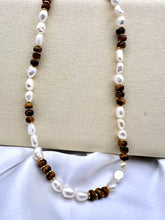 Load image into Gallery viewer, Cultured pearl and tiger&#39;s eye necklace
